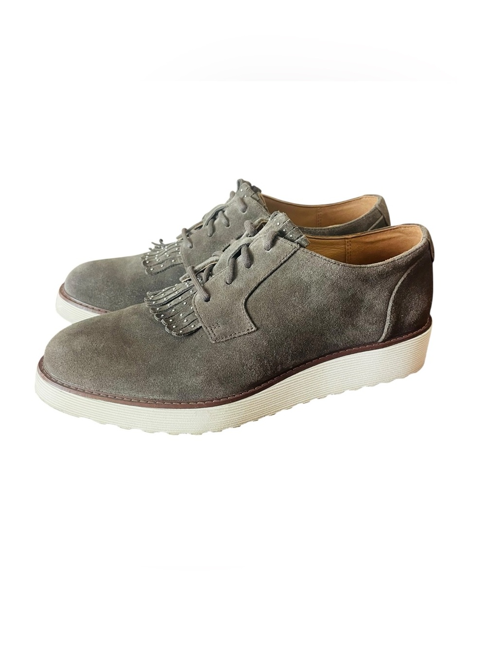 Johnston & Murphy Gray Suede Fringe Womens Lace-Up Loafer